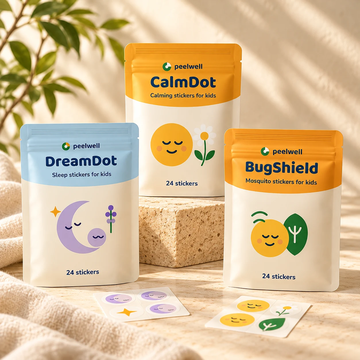 Family Reset Kit: DreamDot, CalmDot and BugShield, 24 stickers per pack