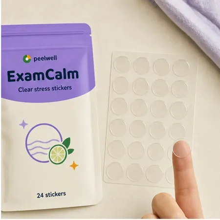 ExamCalm patches laid beside the pouch to show size and shape