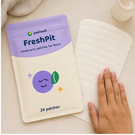 FreshPit patches laid beside the pouch to show size and shape